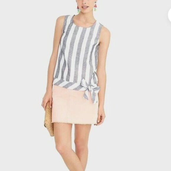 NWT J. Crew Tie Waist Bow Linen Top Tank Blouse Stripe Size 14 - Picture 3 of 12